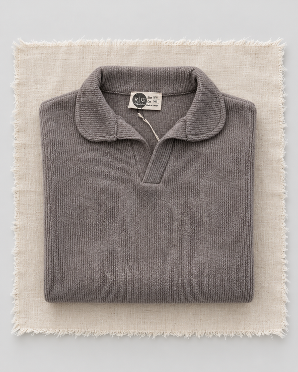 RG Brand RG3728 bej polo yaka Selanik kazak, katlı görünüm.