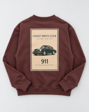RG Brand RG3746 bordo genç sweatshirt arka görünüm; Coast Drive Club, 911 ve yeşil araba baskısı.
