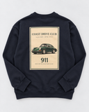 RG Brand RG3746 lacivert genç sweatshirt arka görünüm; Coast Drive Club, 911 ve yeşil araba baskısı.