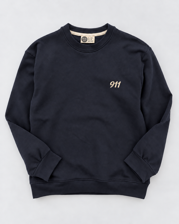 RG Brand RG3746 lacivert genç sweatshirt ön görünüm; göğüste krem 911 nakışı.