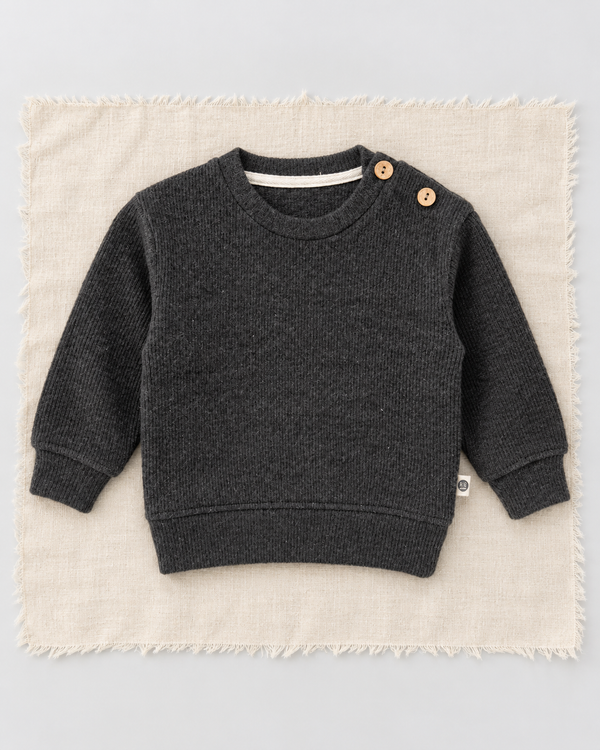 RG Brand RG395 füme omuzdan düğmeli Selanik bebek sweatshirt, ön görünüm.