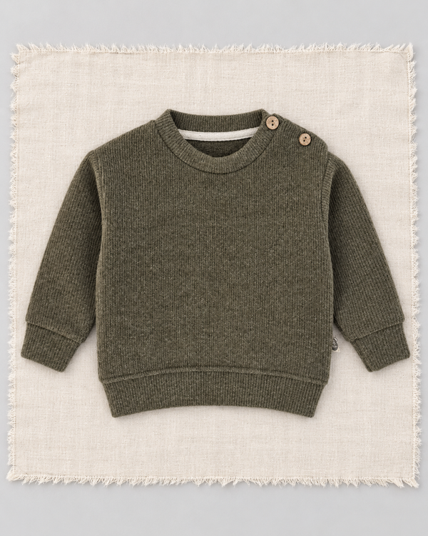 RG Brand RG395 haki omuzdan düğmeli Selanik bebek sweatshirt, ön görünüm.