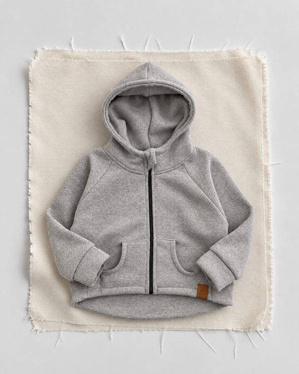 Gri RG1791 kapüşonlu fermuarlı sweatshirt düz zeminde ürün görünümü
