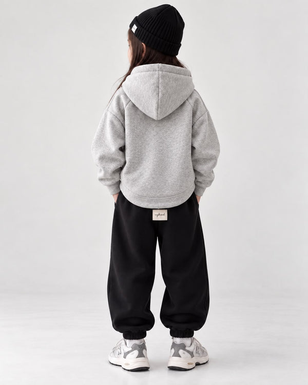 Gri RG1791 kapüşonlu fermuarlı çocuk sweatshirt arka görünüm