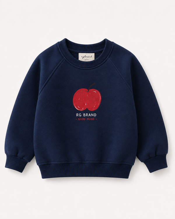 Lacivert, ekru ve haki RG1794 elma figürlü sweatshirtler düz zeminde