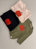 Ekru RG1794 elma figürlü raglan çocuk sweatshirt ön görünüm