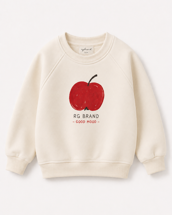 Haki RG1794 kırmızı elma figürlü raglan sweatshirt ön görünüm