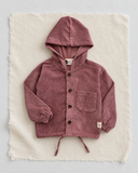 RG Brand RG1798 pink hooded button-up corduroy kids' jacket with chest pocket, front view.
