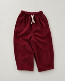 RG Brand RG1799 bordo fitilli kadife çocuk pantolon; lastikli bel, ekru bağcık ve yan cepler, önden görünüm.