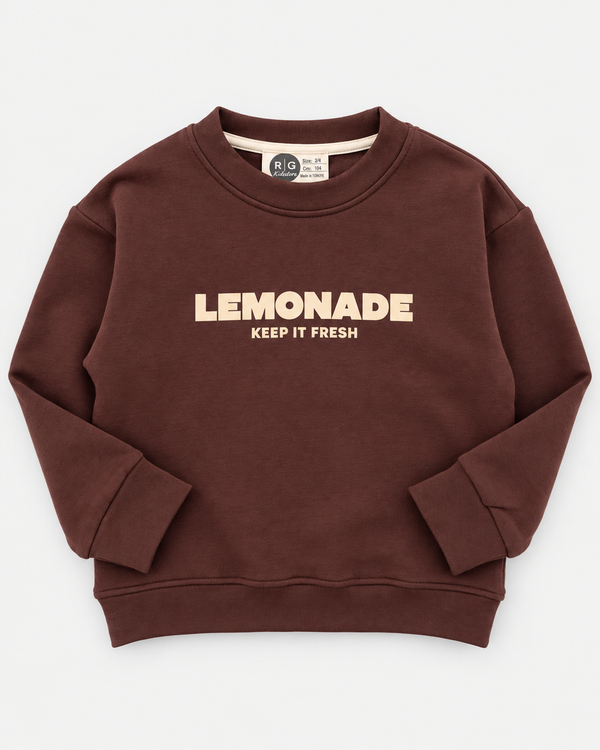 RG Brand RG1805 bordo çocuk sweatshirt, krem Lemonade Keep It Fresh baskısı, ön görünüm