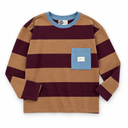RG Brand RG3734 bordo ve kahverengi çizgili, mavi yakalı ve cepli 9–15 yaş çocuk sweatshirt ön görünümü.