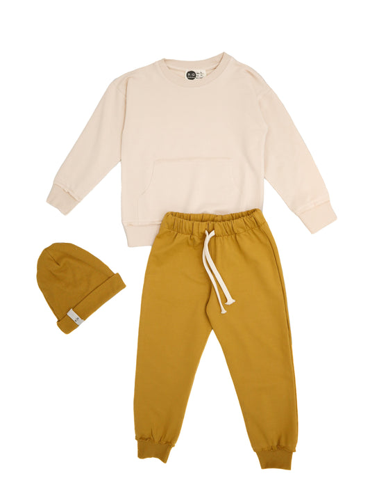 Children's Sweat-Tracksuit with Front Kangaroo Pocket and Beret