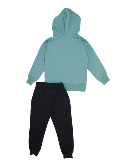 Children's Front See-through Printed Hoodie Sweat Tracksuit Set