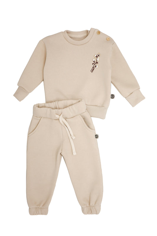 Baby Natural Embroidered Tracksuit Set