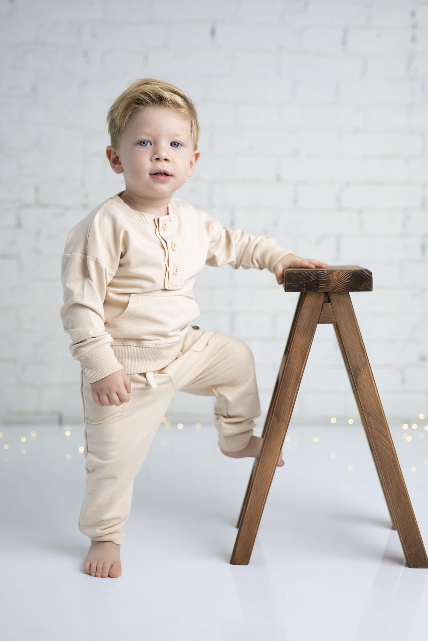Baby Button-Front Sweat-Tracksuit and Beanie