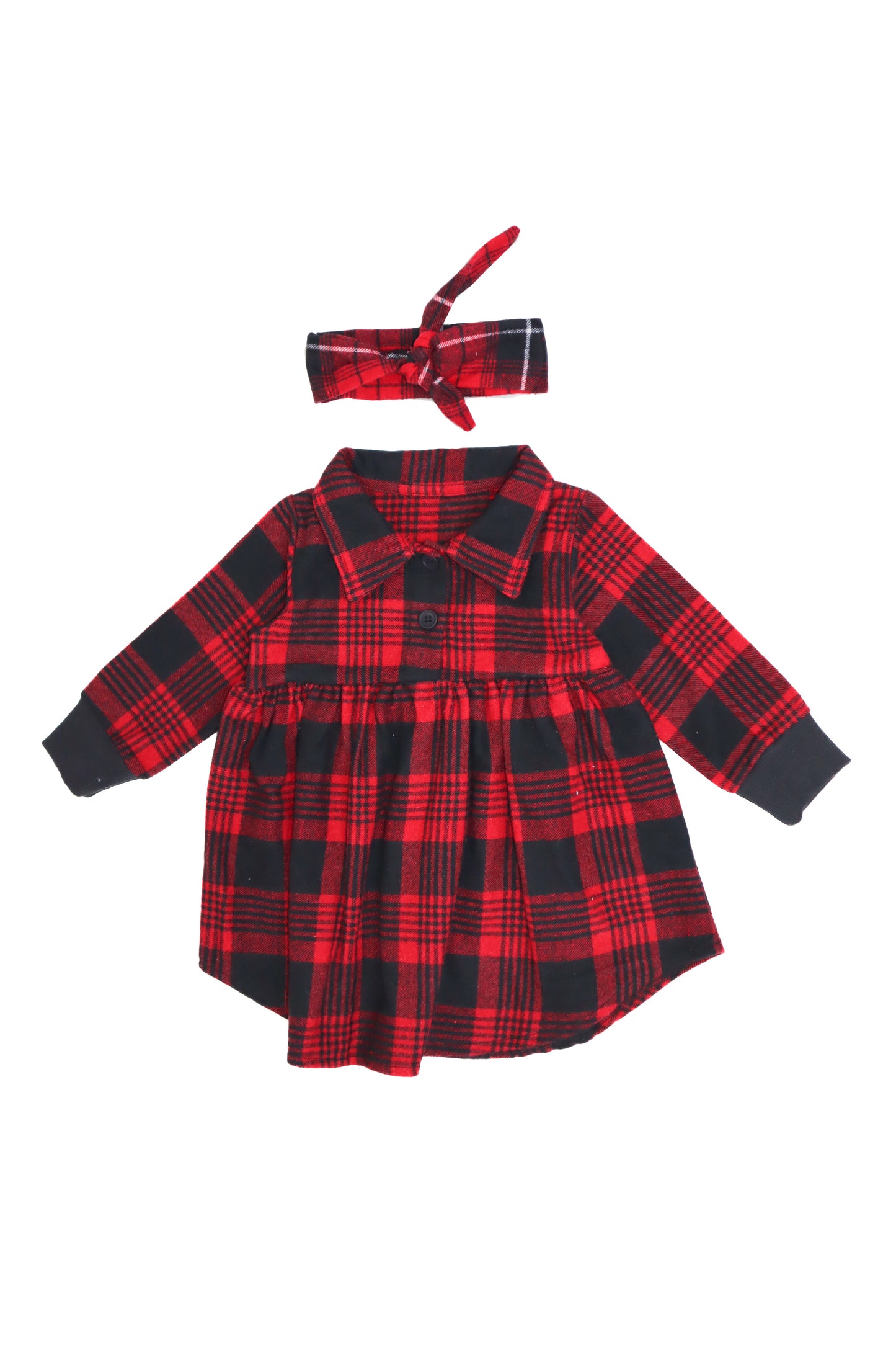 Baby Buttoned Lumberjack Dress and Headband