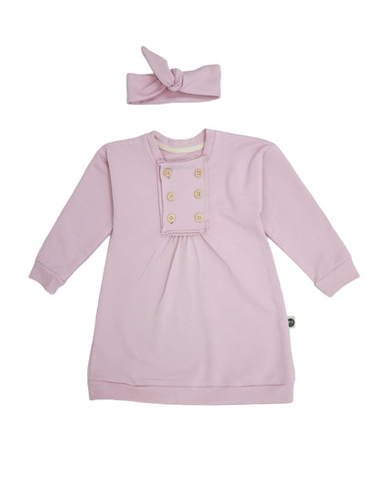 Baby Front Buttoned And Pleated Dress-Hairband 2 Piece Set