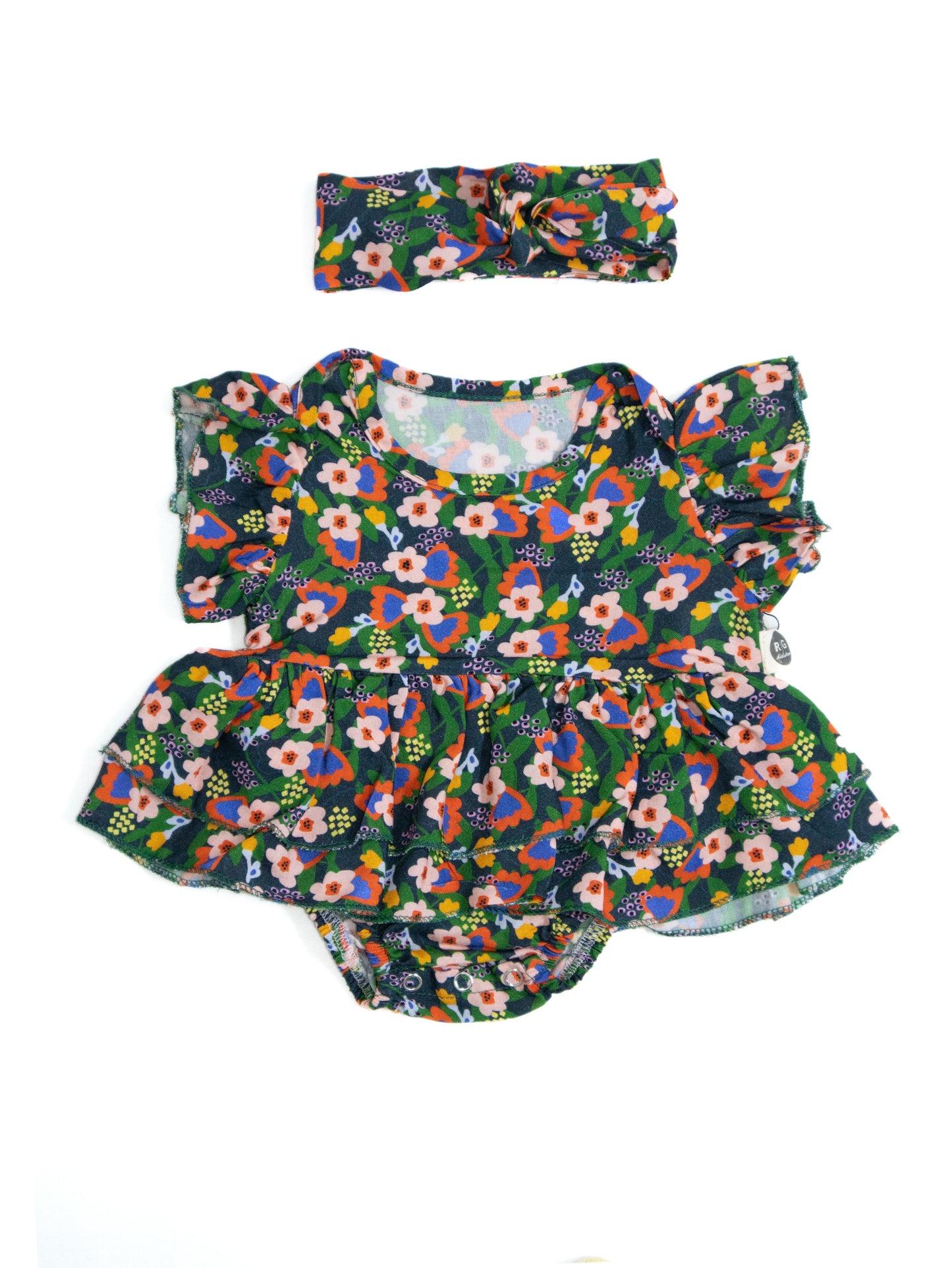 Baby Girl 100% Cotton Fabric Flounce Ruffle Dress and Headband