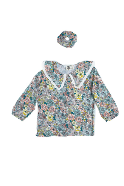 Young Girl's 100% Cotton Fabric Button-Front Shirt and Buckle