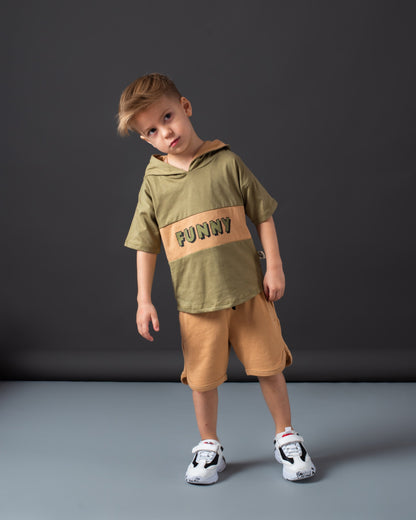 Baby Printed Hooded T-Shirt-Shorts Set