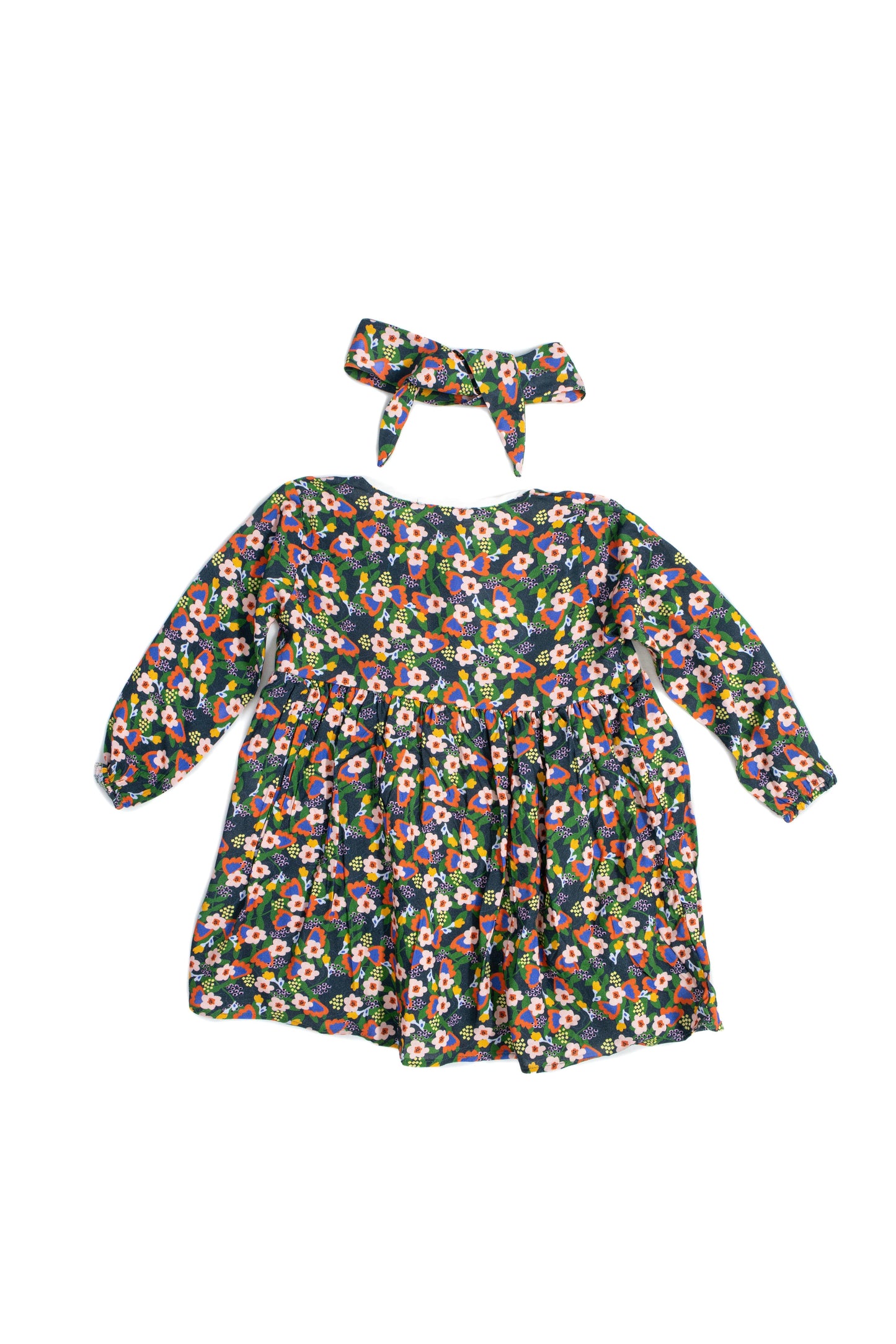 Children's 100% Cotton Fabric Printed Ruffle Dress and Headband