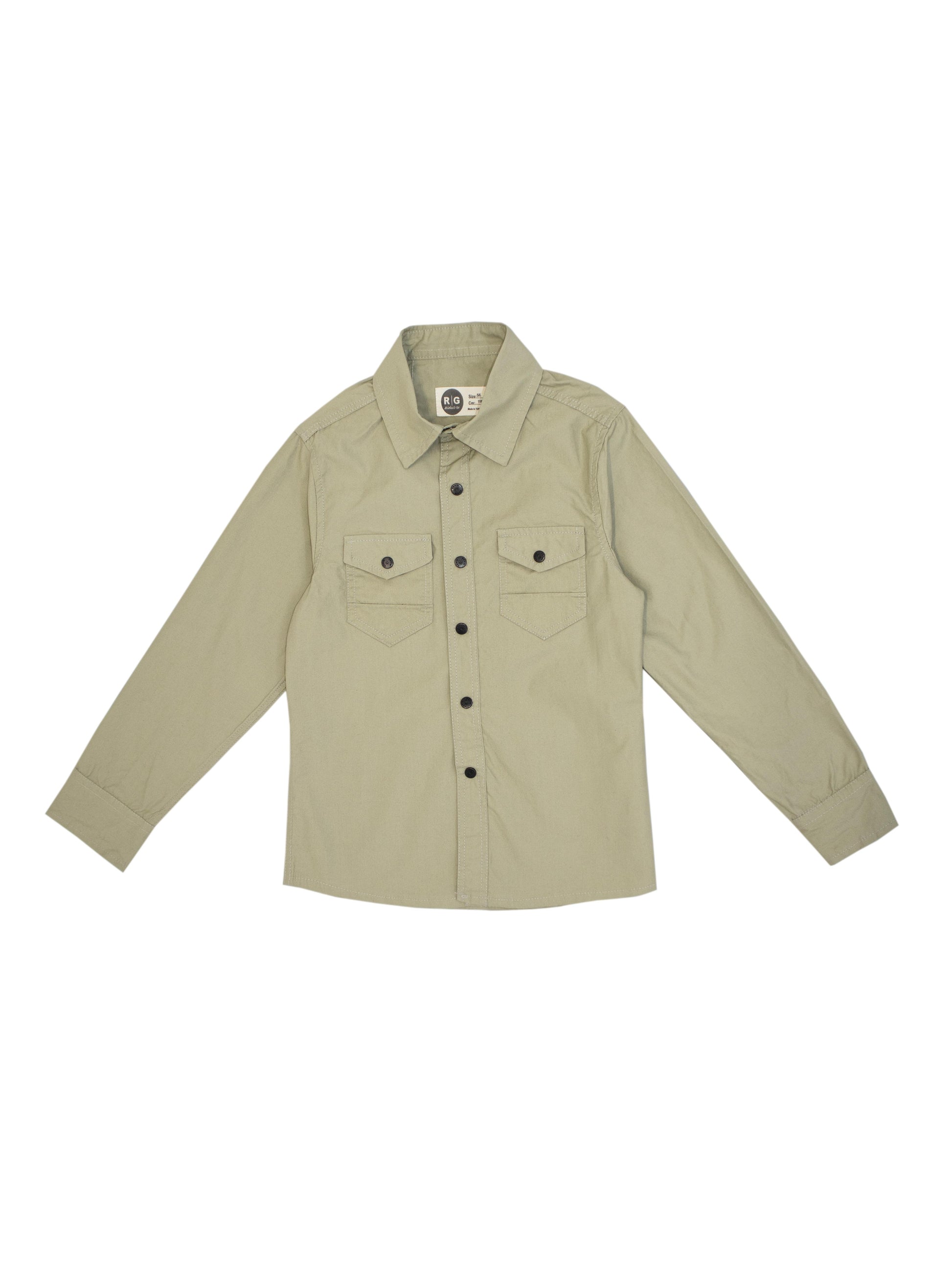 Children's Long Sleeved Shirt With Buttons And Pockets In The Front