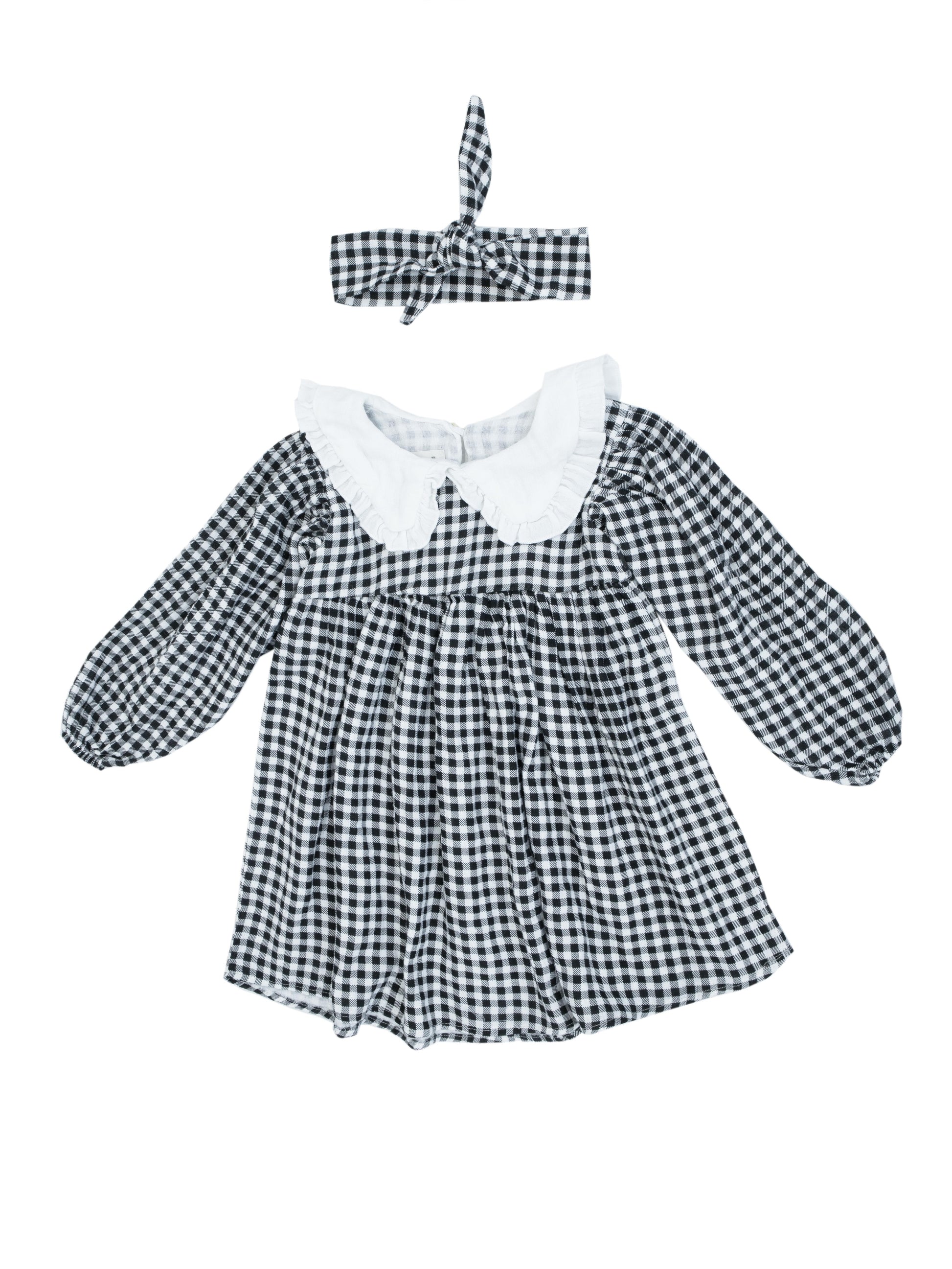 Kids 100% Organic Muslin Long Sleeve Baby Collar Pleated Dress