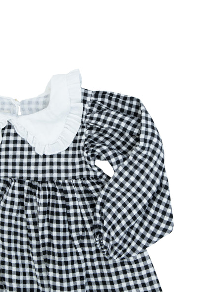 Çocuk %100 Organik Müslin Uzun Kollu Bebek Yaka Pileli Elbise