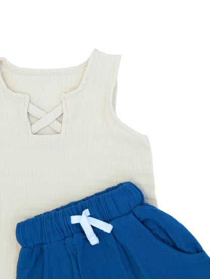 Baby 100% Organic Muslin Sleeveless T-Shirt And Tracksuit 2-Pack