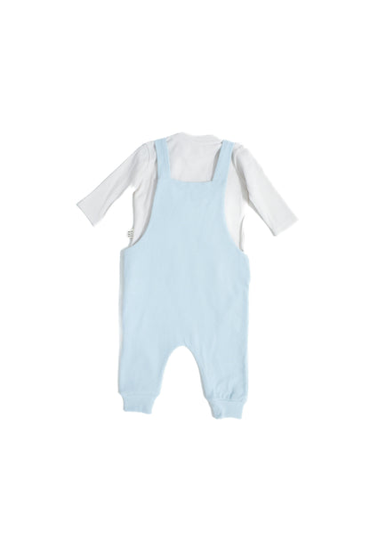 Baby 100% Natural Waffle Fabric Overalls, T-Shirt and Beanie Set 3 Pieces