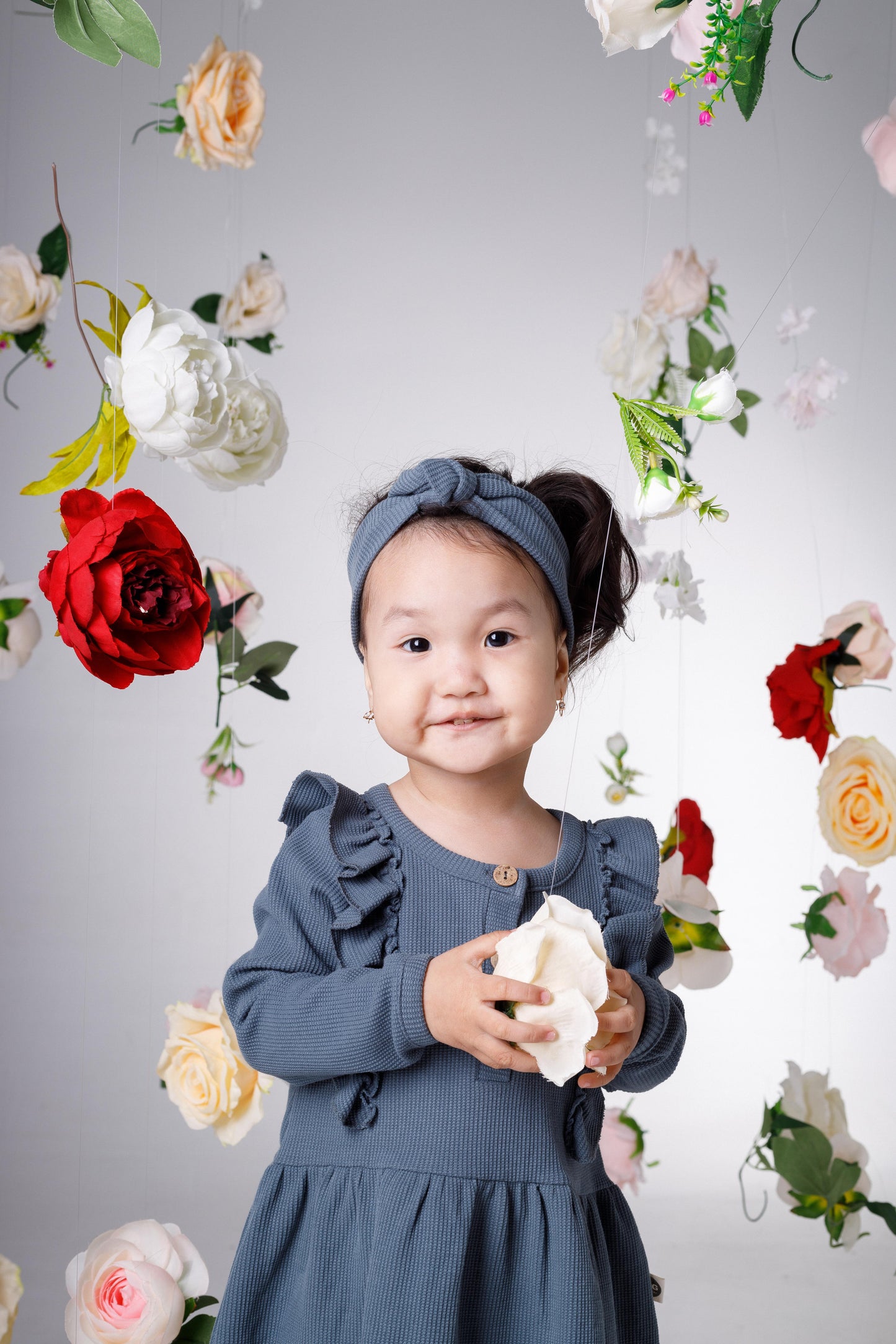 Детское платье и повязка на голову из 100% натуральной вафельной ткани