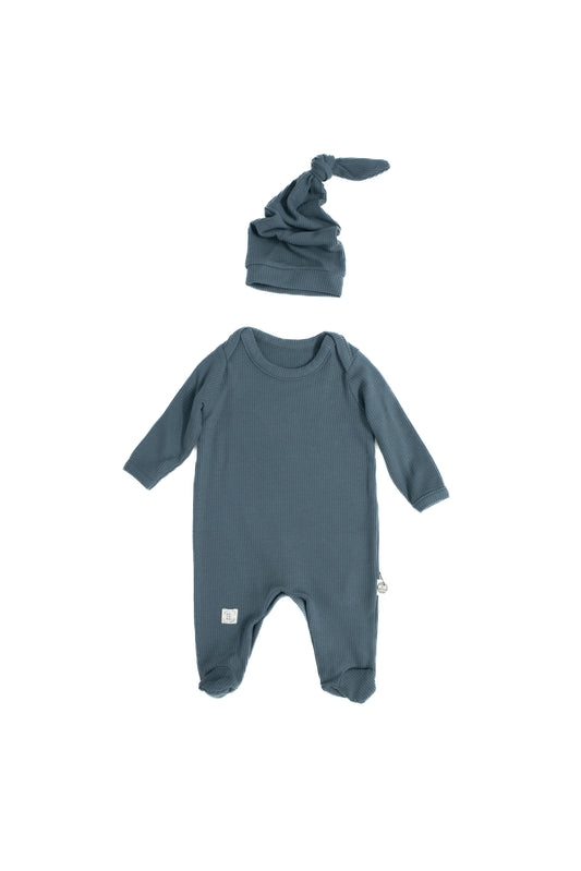 Baby 100% Natural Waffle Fabric Jumpsuit and Beanie