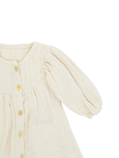 Плиссированное платье на пуговицах спереди и повязка на голову для малышей из 100% органического муслина