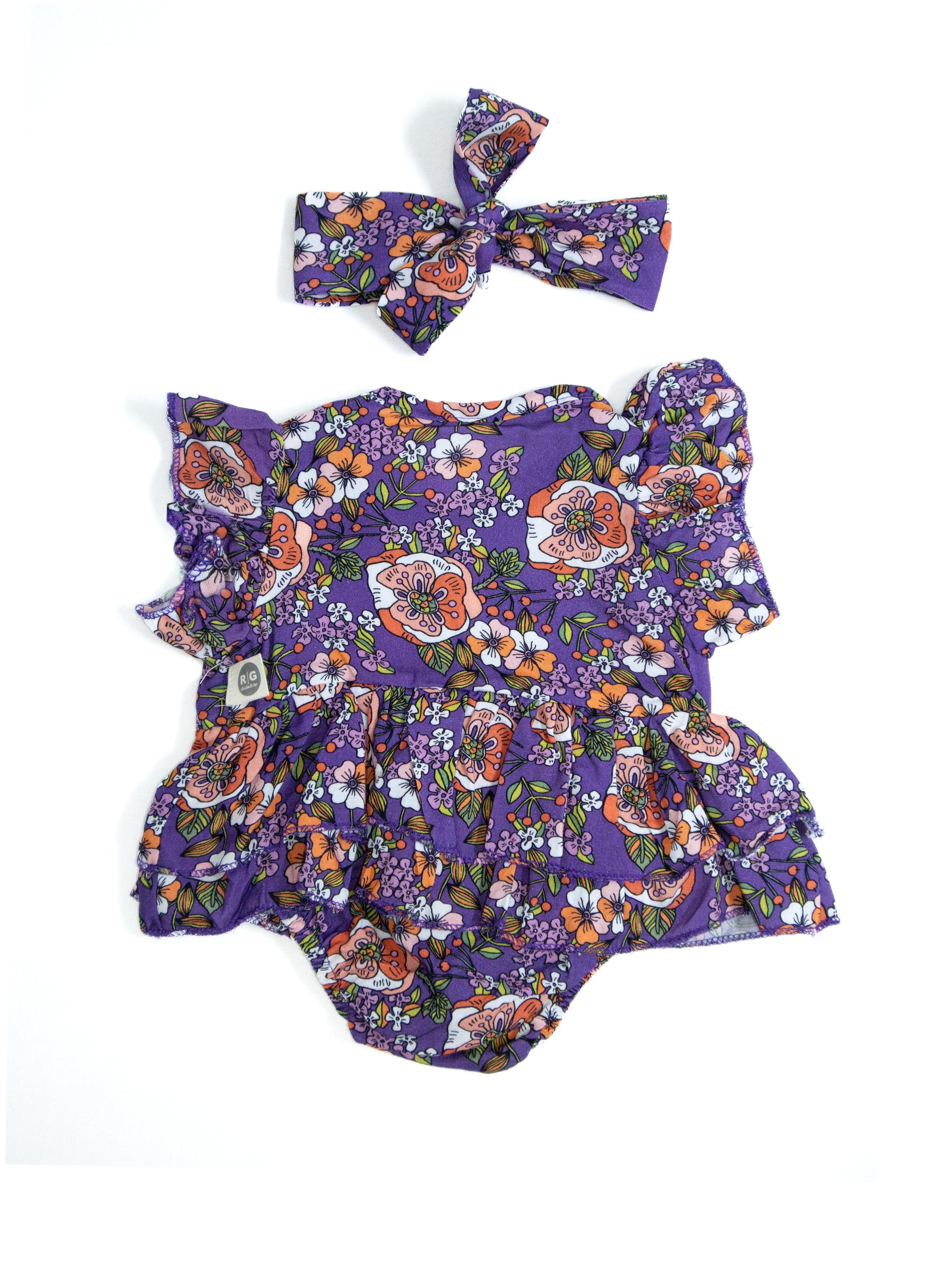 Baby Girl 100% Cotton Fabric Flounce Ruffle Dress and Headband