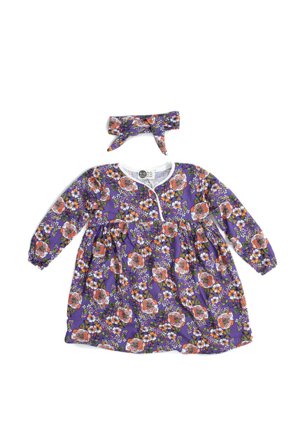 Children's 100% Cotton Fabric Printed Ruffle Dress and Headband