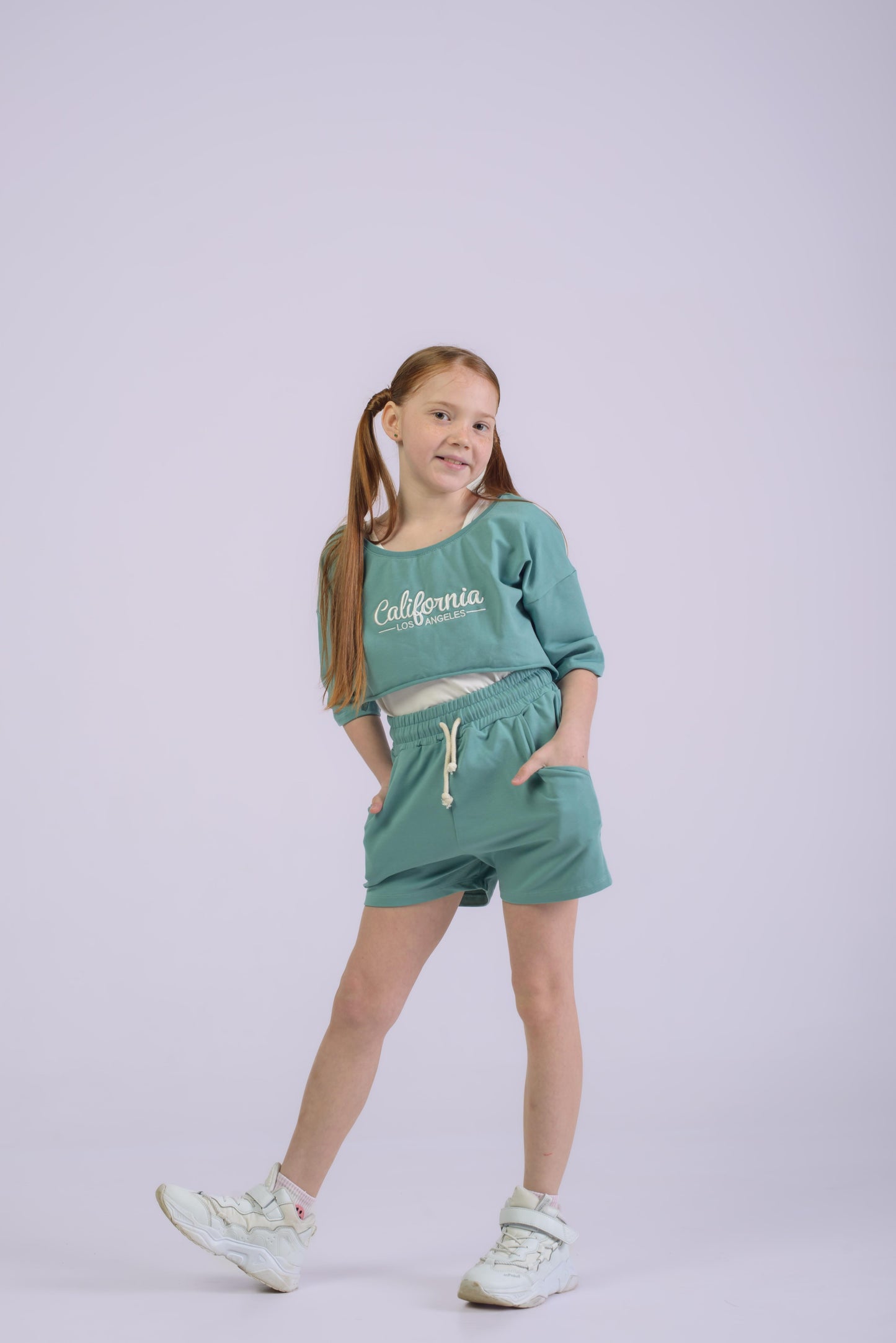 Young Girl's 100% Cotton 3-Piece Set with Embroidery Detailed Shorts