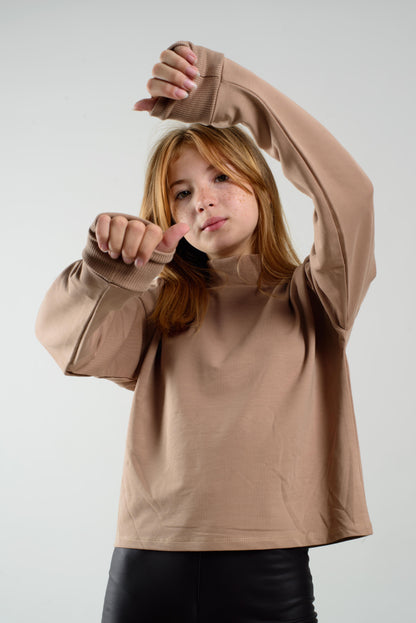 Young Girl Turtleneck Short Sweatshirt