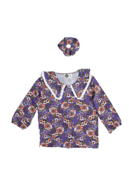 Young Girl's 100% Cotton Fabric Button-Front Shirt and Buckle